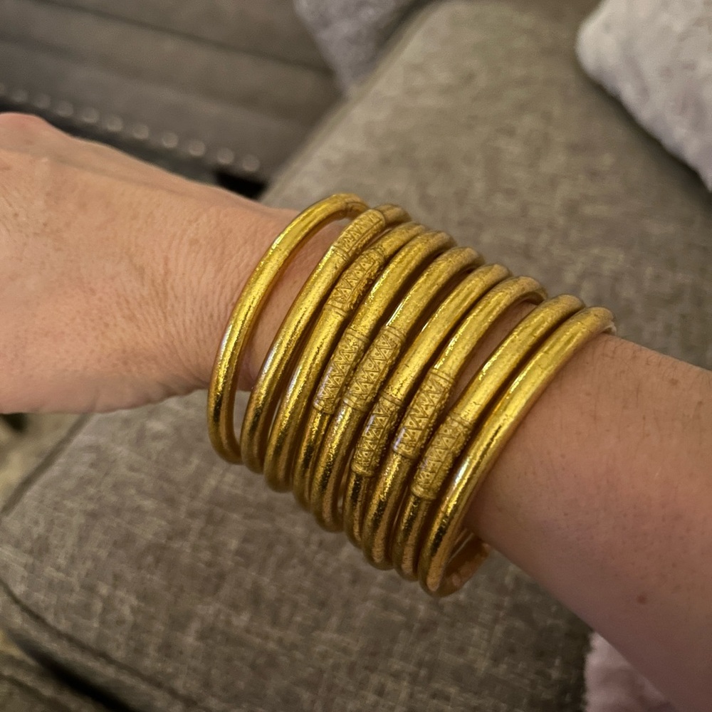 Set of 9 Buddha girl gold jelly bracelets